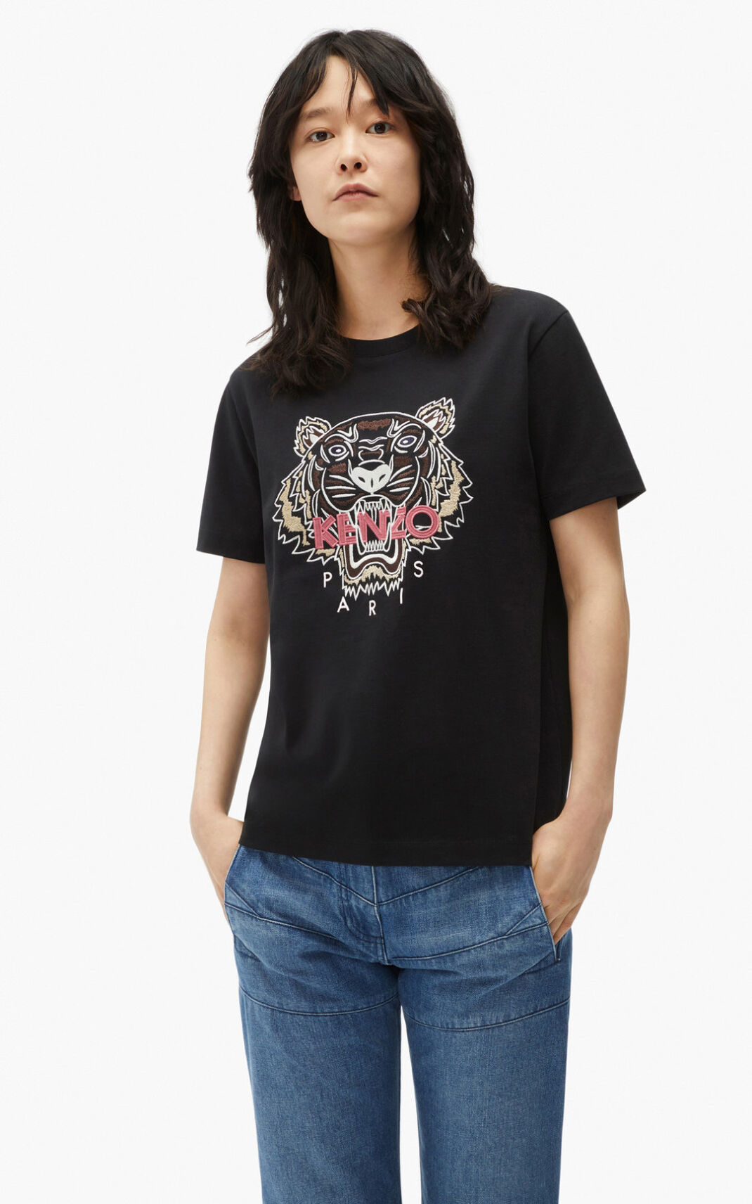 Kenzo Loose fitting Tiger Camisetas Mujer Negras | 2189347-ON